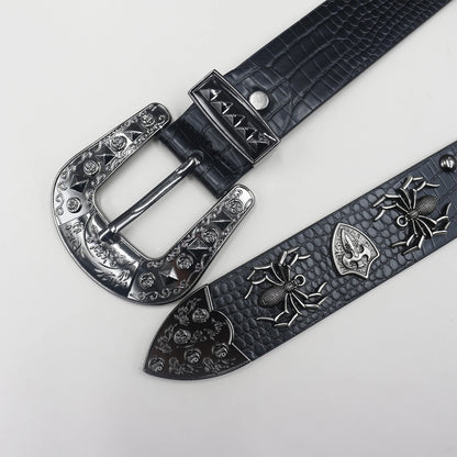 Y2K Punk spider Black Rivet Belt Goth Pu Leather Belts For Women Jeans Pants Boys And Girls Students Belt