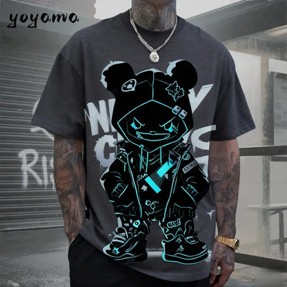 Men's T-Shirts Hip Hop Bear Pattern 3D Print Men's Clothing Summer New Streetwear Oversized Unisex T-Shirt Harajuku Men Clothes
