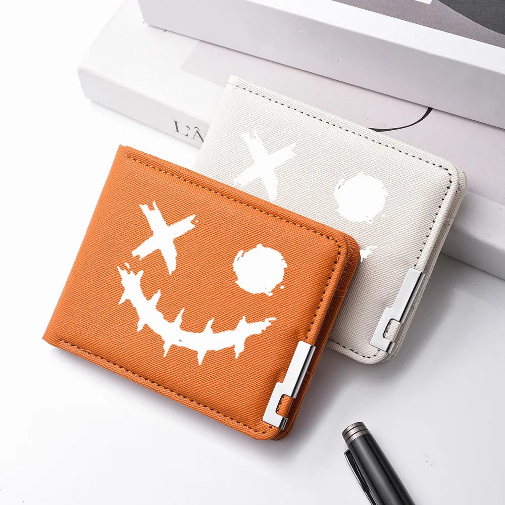 Cartoon Printed PU Leather Men's Wallet with Multiple Card Slots Slim Funny Expression Design Fashionable Compact Wallet