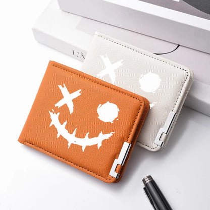 Cartoon Printed PU Leather Men's Wallet with Multiple Card Slots Slim Funny Expression Design Fashionable Compact Wallet