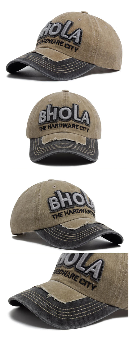 Men Women Baseball Caps BHOLA Fashion Letter Embroidery Hip Hop Cap Summer Washed Cotton Vintage Casual Sun Visor Hat Adjustable