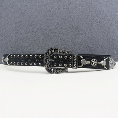 2025 New Bull head  Rivet Belt Metal Pyramid Belt Men and Women Punk Hardware Jeans Belt Y2K Designer  Women's