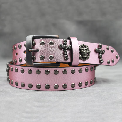 Rivet belt Cross and skull Decoration Belt Man's Goth Rock Fashion Ladies Leather Studded Gift Wild Adjustable Women Punk Belt