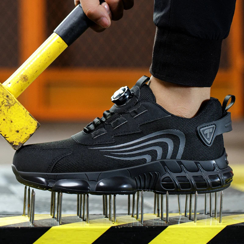 Rotary Button New Safety Shoes Men's Anti-Smash Anti-Puncture Work Shoes Fashion Men's Sneakers Safety Boots