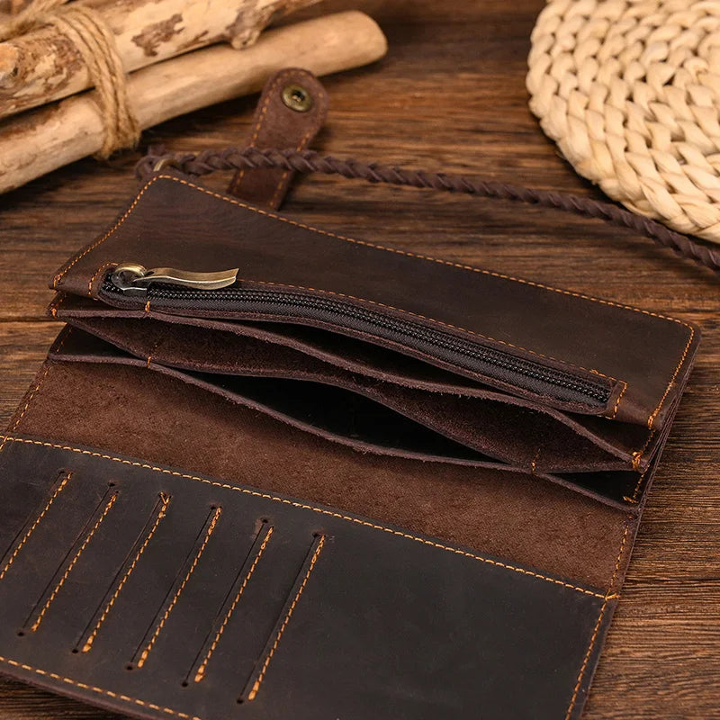 Newsbirds Genuine Leather Long Wallet Wrist Belt Strap Chain Wallet Christmas Gift Wallet gift men woman wallets Clip Purse