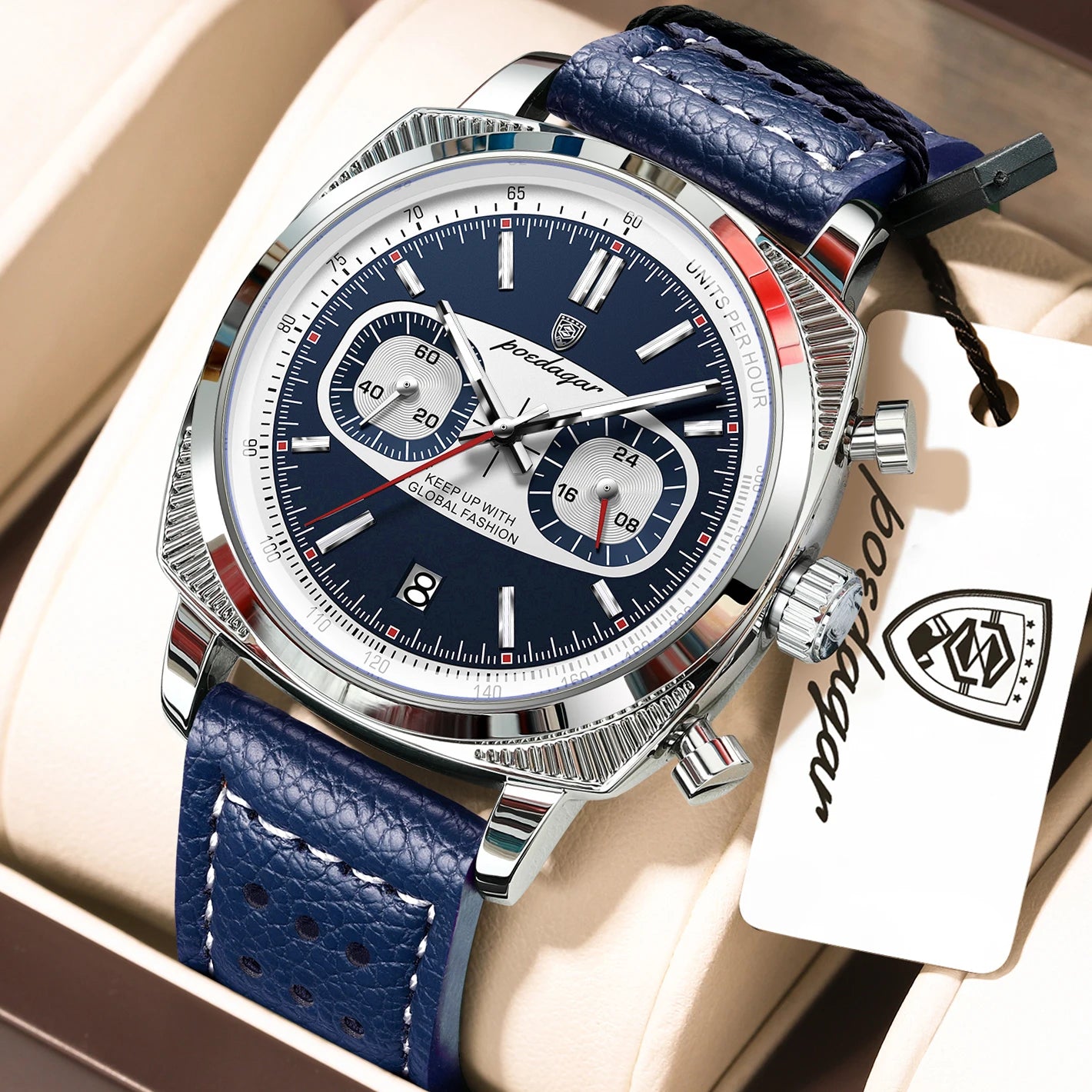 POEDAGAR Original Fashion Men Clock Luminous Waterproof Chronograph Date Watch For Man Luxury Leather Quartz Men's Watches Reloj