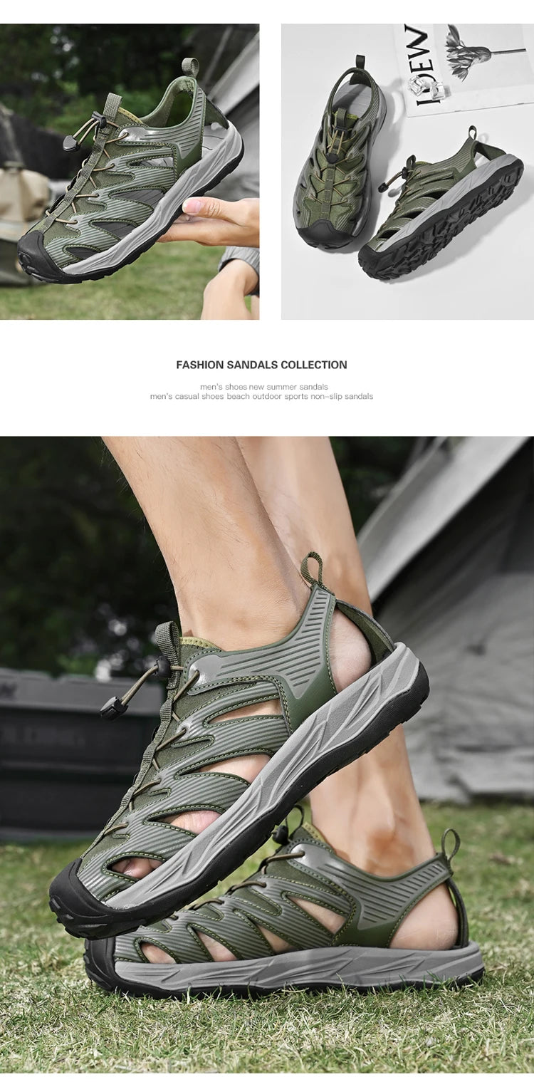 Water-wading quick-drying Baotou Sandals for men 2026 new summer soft soles wearing lightweight non-slip beach shoes for men 46