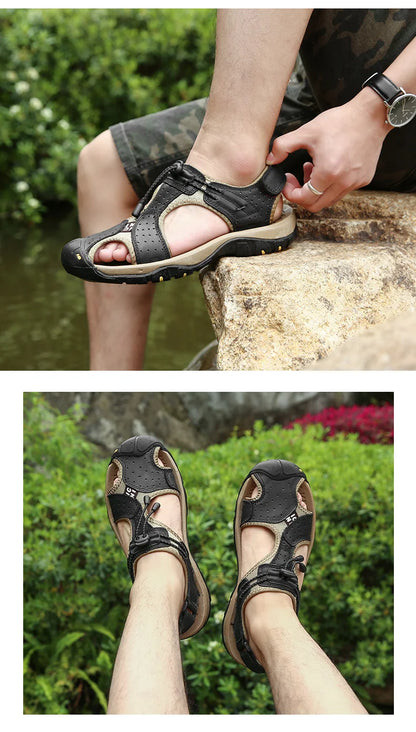 Fashion Men's Sandals Summer Genuine Leather Sandals Outdoor Beach Shoes Rome Sandals Comfortable Large Size Men Casual Shoes