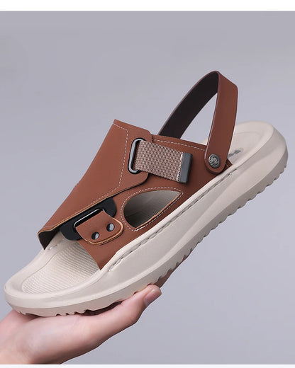 Men's Summer Outdoor Driving Sandals Comfortable Breathable Anti-slip Thick Bottom Two-Way Beach Slippers-WC20253
