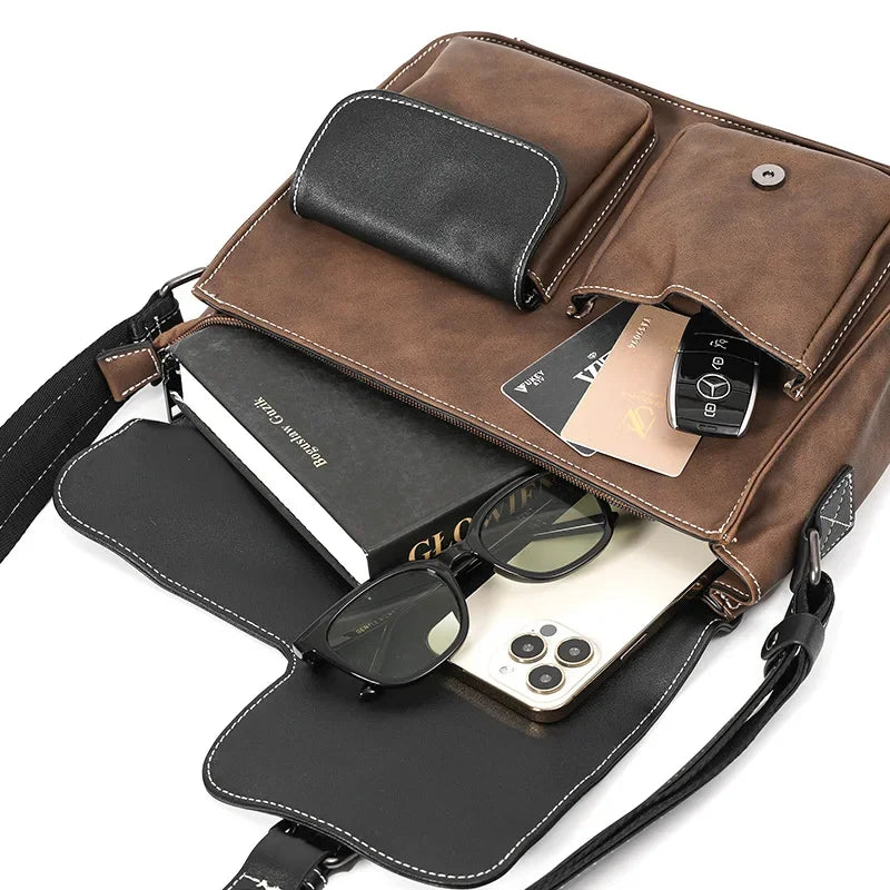 Vintage Men's Crossbody Bags Fashion Brand Design Shoulder Messenger Bag Men Falp Pockets Crossbody Bag Leather Square Satchels