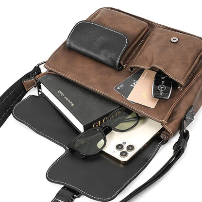 Vintage Men's Crossbody Bags Fashion Brand Design Shoulder Messenger Bag Men Falp Pockets Crossbody Bag Leather Square Satchels