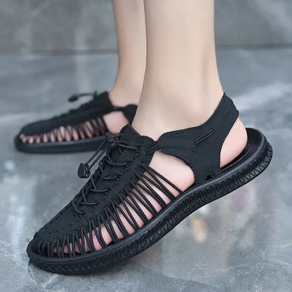 Summer Men Sandals Women Slippers Weaving Design Beach Sandals Breathable Casual Flat Sandals Outdoor Couples Sandals Size 48