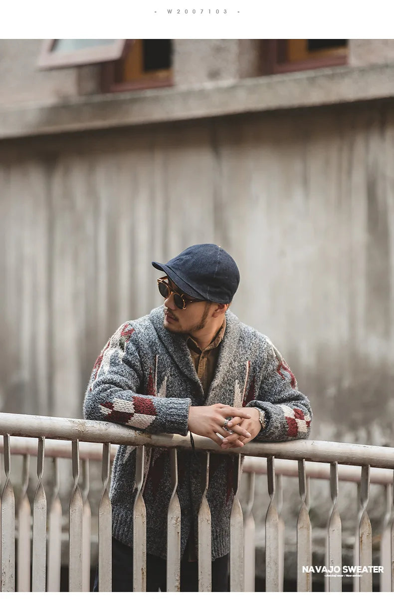 Maden Knitted Vintage Cardigan Men Sweater Indiana Thick Knit Oversized Streetwear Geometric Trend V-neck Christmas Knit Coats