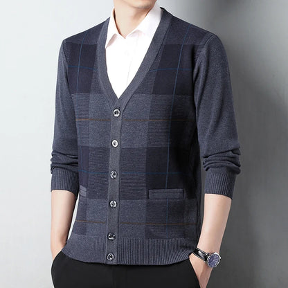 Dad's Sweater Cardigan Jacket Thickened Autumn and Winter Knitted Casual Thick Style Middle-aged and Elderly Men's Top