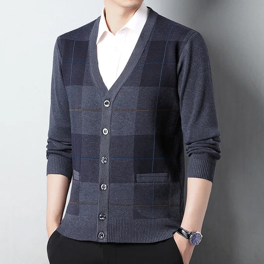 Dad's Sweater Cardigan Jacket Thickened Autumn and Winter Knitted Casual Thick Style Middle-aged and Elderly Men's Top