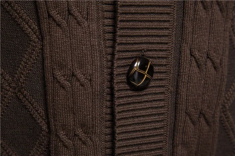 Cotton Argyle Cardigan Men Casual Single Breasted Solid Color Business Mens Cardigans New Winter Fashion Sweater Man