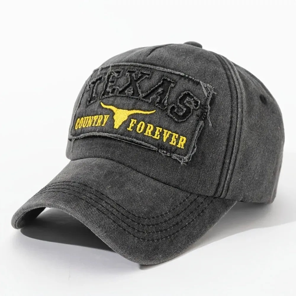 Fashion Letter TEXAS Embroidery Baseball Cap Visor Adjustable Peaked Cap Washed Cotton Baseball Hats For Man Women Unisex