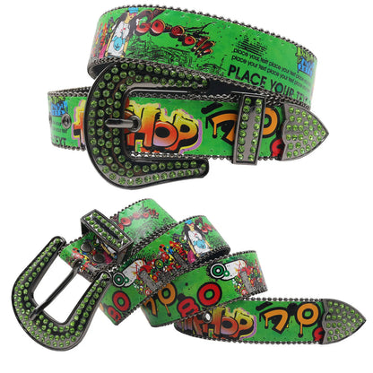 Hip hop Diamond Wide Colour Belt Fashion Rhinestone Vintage Buckle Belt Y2K BB bek Belt
