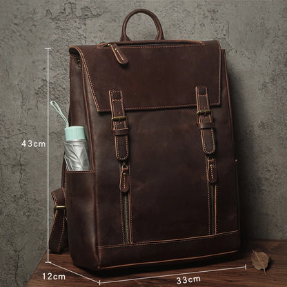 NUKA Men's Genuine Leather Backpack Vintage Outdoors Travel Bag Luxury Crazy Horse Cowhide Schoolbag Mountaineering Backpack