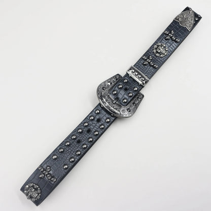 Cross skull Metal Rivet Cowboy Belt Genuine  Men Belt Punk Rivet Jeans Belts For Men Ceinture Homme Cinturones Hombre