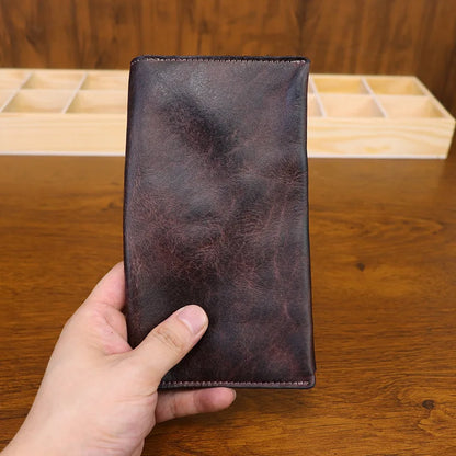Large Capacity Men Wallet Vintage Genuine Cow Leather Handbag Card Holder Phone Pocket High Quality Handmade Male Money Clips