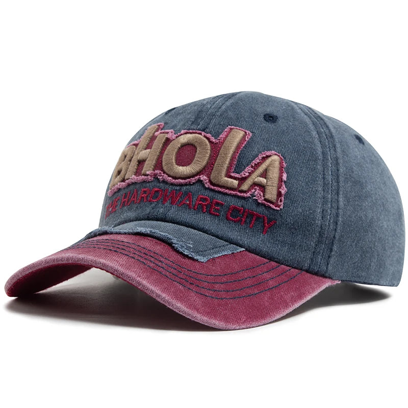 Men Women Baseball Caps BHOLA Fashion Letter Embroidery Hip Hop Cap Summer Washed Cotton Vintage Casual Sun Visor Hat Adjustable