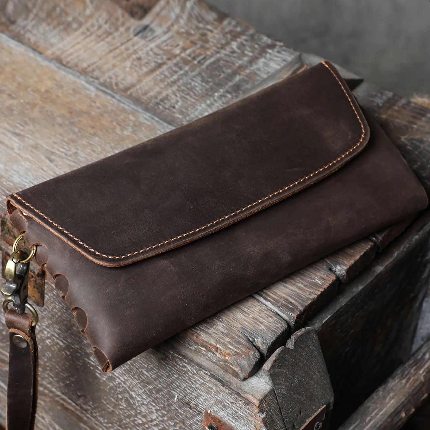 S.WORKER Classic Full Grain Leather Long Wallet For Men Large Capacity For Cash&Cards Slot Pocket Purse