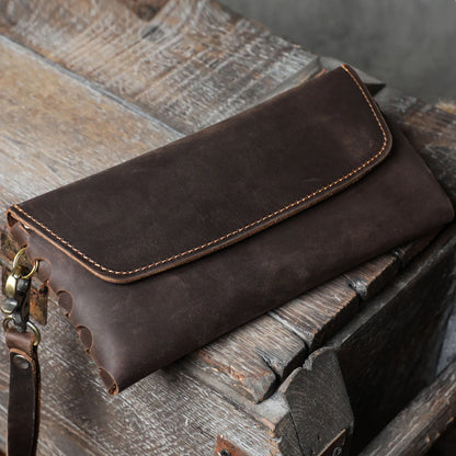 S.WORKER Classic Full Grain Leather Long Wallet For Men Large Capacity For Cash&Cards Slot Pocket Purse