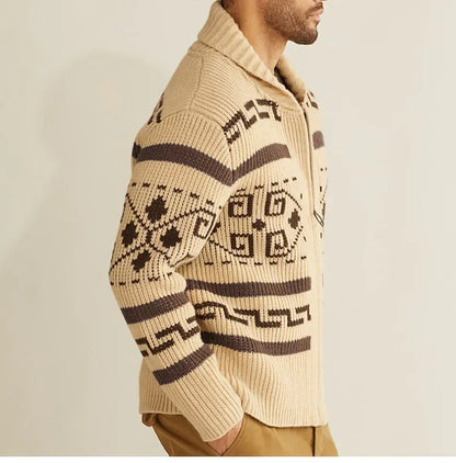 Winter Sweaters Cardigan Men Vintage Jacquard Kintted Jacket Knitwear Fashion Shawl Collar Zipper Casual Thick Cardigans Jersey