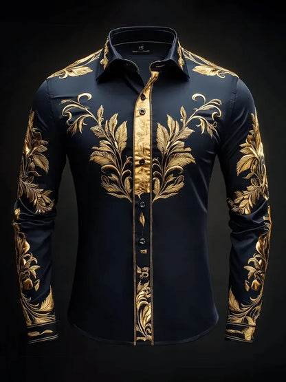 New Orange Bottom Geometric Diamond Wings Printed Men's Long Sleeve Shirt with Collar and Satin Shirt Clothing