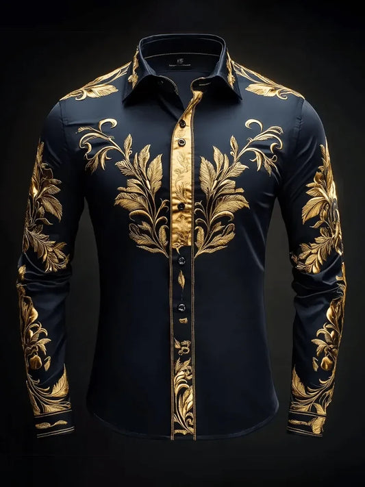New Orange Bottom Geometric Diamond Wings Printed Men's Long Sleeve Shirt with Collar and Satin Shirt Clothing
