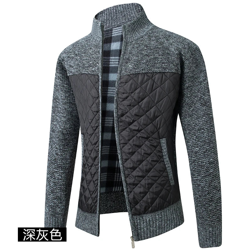 Men's Knitted Cardigan Coat Korean Slim Fit Trendy Sweater Autumn Winter Zip Up Mens Fleece Lined Top Clothing