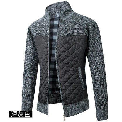 Men's Knitted Cardigan Coat Korean Slim Fit Trendy Sweater Autumn Winter Zip Up Mens Fleece Lined Top Clothing