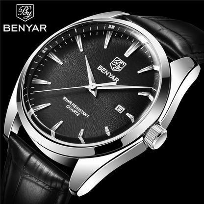 Benyar 5163 Top Brand Luxury Military Wristwatches Leather Quartz Watches Waterproof Simple Watch for Men Reloj Hombre