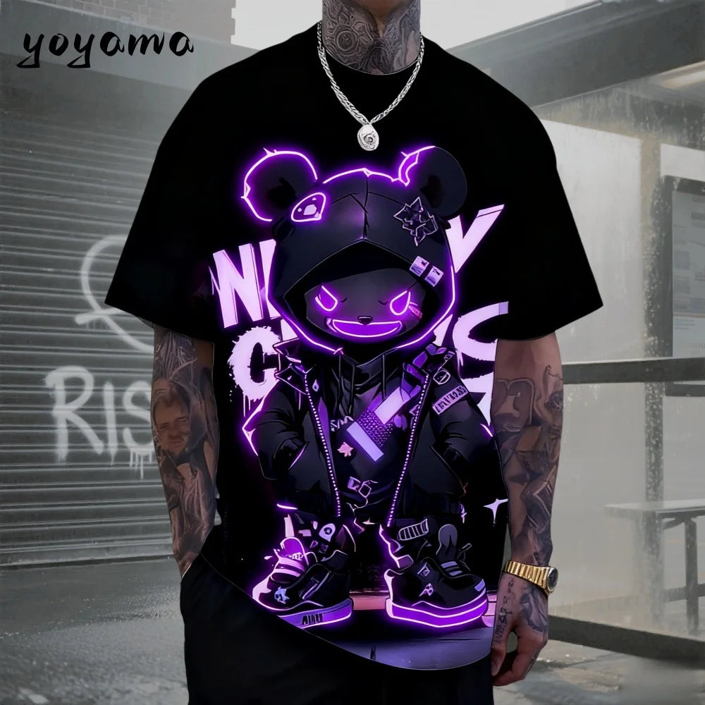 Men's T-Shirts Hip Hop Bear Pattern 3D Print Men's Clothing Summer New Streetwear Oversized Unisex T-Shirt Harajuku Men Clothes