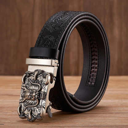 3.5cm Fashion Embossing Retro Male Belts for Men Business Split Leather Belt Dragon Pattern Automatic Buckle Strap