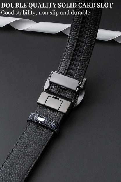 Men's Luxury Automatic Buckle Belt Classic Triangle Pattern PU Leather Business Casual Waistband for Jeans