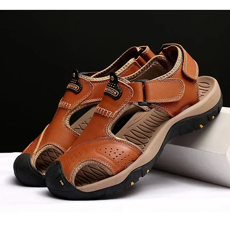 2026 New Men's Sandals Handmade Thick Bottom Rubber Breathable Casual Slip-On Beach Shoes Leather Upgraded Version