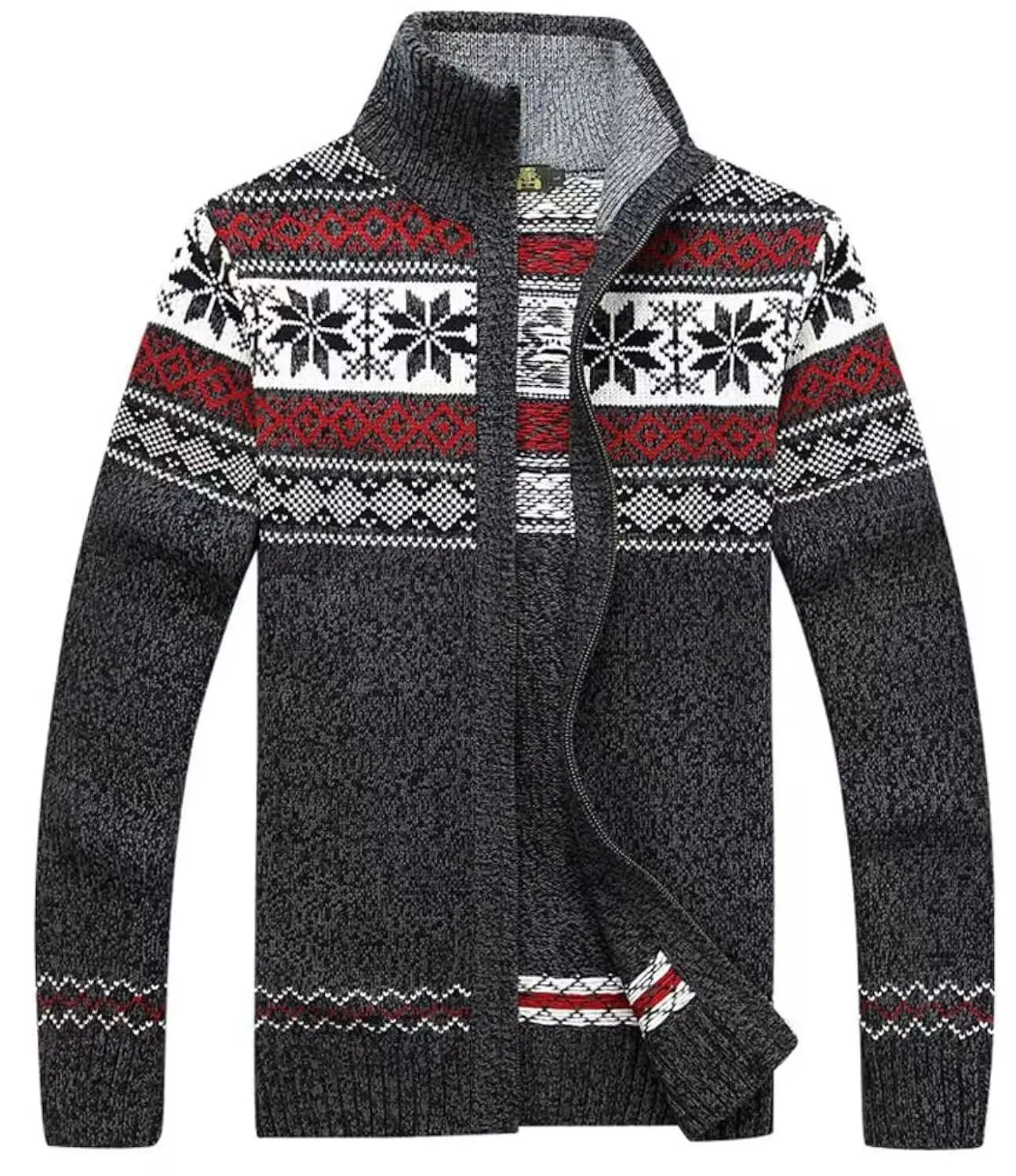 Men's Long Sleeve Zip Up Patterned Knit Cardigan Nordic Style Colorful Sweater Coat Ideal for Cold Winter Days Casual Wear