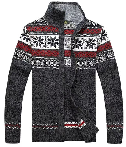 Men's Long Sleeve Zip Up Patterned Knit Cardigan Nordic Style Colorful Sweater Coat Ideal for Cold Winter Days Casual Wear