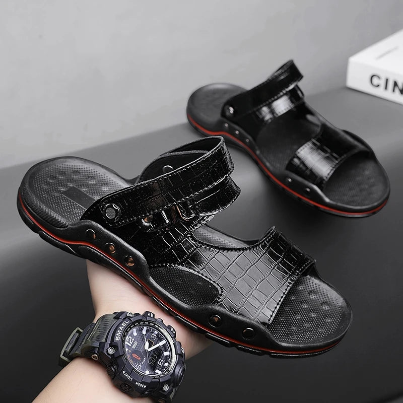 Simple Mens Sandals Casual Leather Solid Color Summer Outdoor Shoe Comfy Casual Open Toe Sandals Soft Beach Flat Designer Sandal
