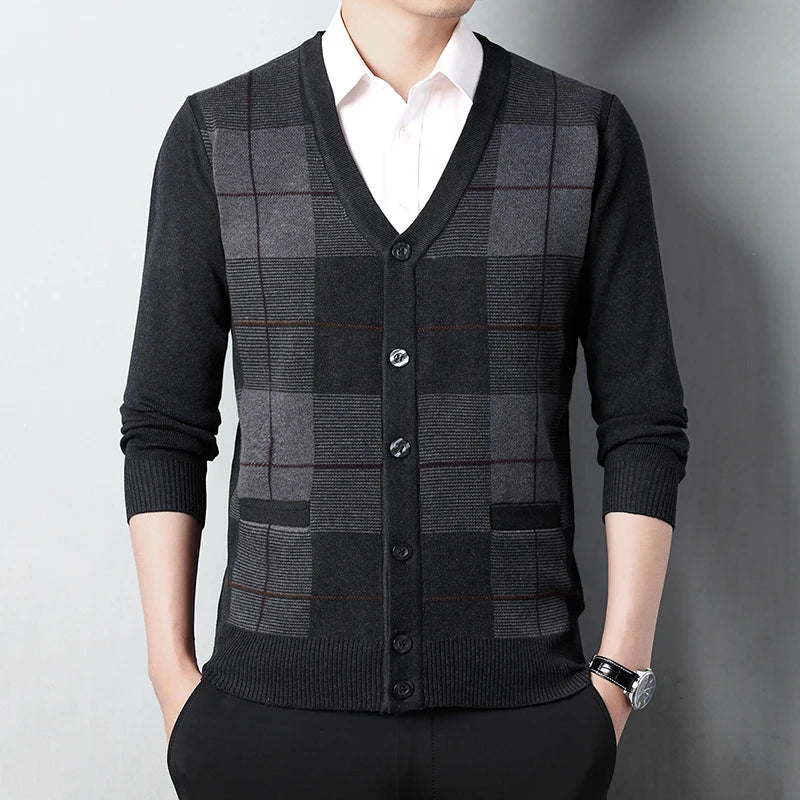 Dad's Sweater Cardigan Jacket Thickened Autumn and Winter Knitted Casual Thick Style Middle-aged and Elderly Men's Top