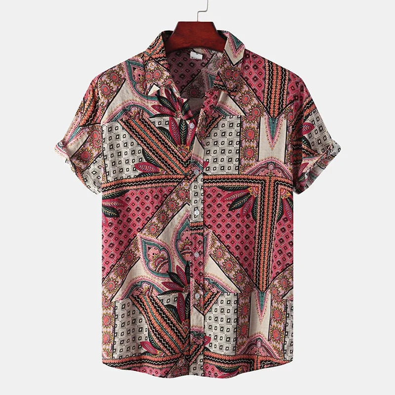 Hawaiian Summer Men's Casual Shirt Social Beach Style Short Sleeve Large Flower Print Chinese Resort Retro Loose Shirt