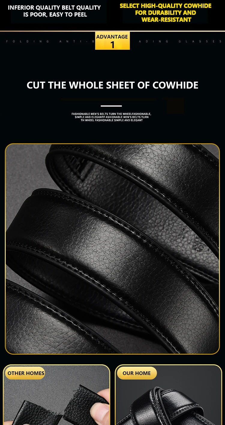 Mens Belt Material Metal Rotatable Buckle  Leather Belt High Quality Men Business Belt Golden Waist Buckle Rhinestone De