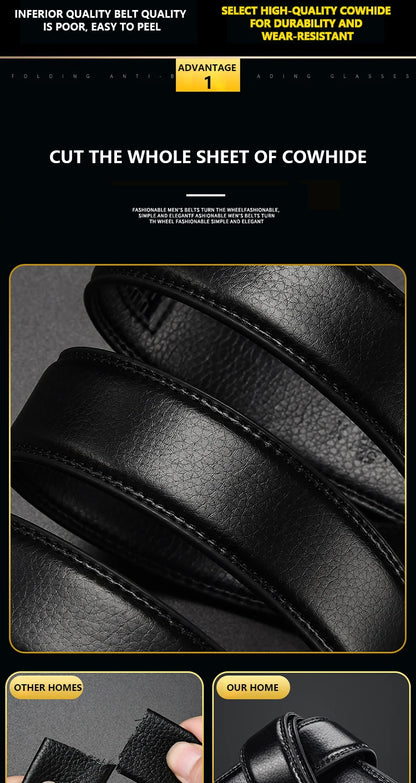 Mens Belt Material Metal Rotatable Buckle  Leather Belt High Quality Men Business Belt Golden Waist Buckle Rhinestone De