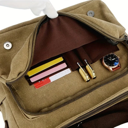 Retro Canvas Messenger Bag for Men, Large Sling Bag, Casual Crossbody Bag for Hanging Out Daily Commute, School Bag College Bags