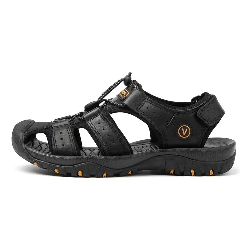 2026 New Men's Sandals Handmade Thick Bottom Rubber Breathable Casual Slip-On Beach Shoes Leather Upgraded Version