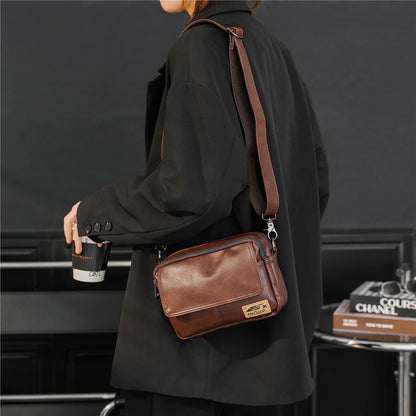 Vinatge Men's Crossbody Bag Soft PU Leather Shoulder Bag For Men Fashion Square Crossbody Messenger Bag Flap Zipper Satchels