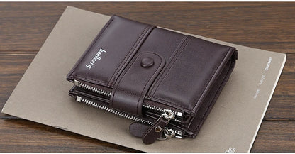 New  Men Wallets Fashion Short Desigh Zipper Card Holder Men Leather Purse Solid Coin Pocket High Quality Male Purse