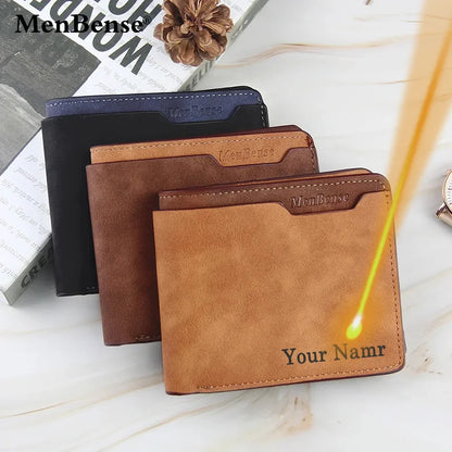 2025 New Short Luxury Men Wallets Slim Card Holder Brand Male Wallet Name Engraved High Quality PU Leather Small Men's Purses